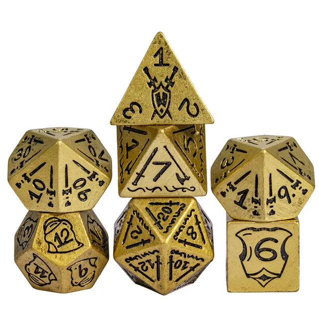 Bronze Ancient Pattern 7pc Dice Set Inked in Black